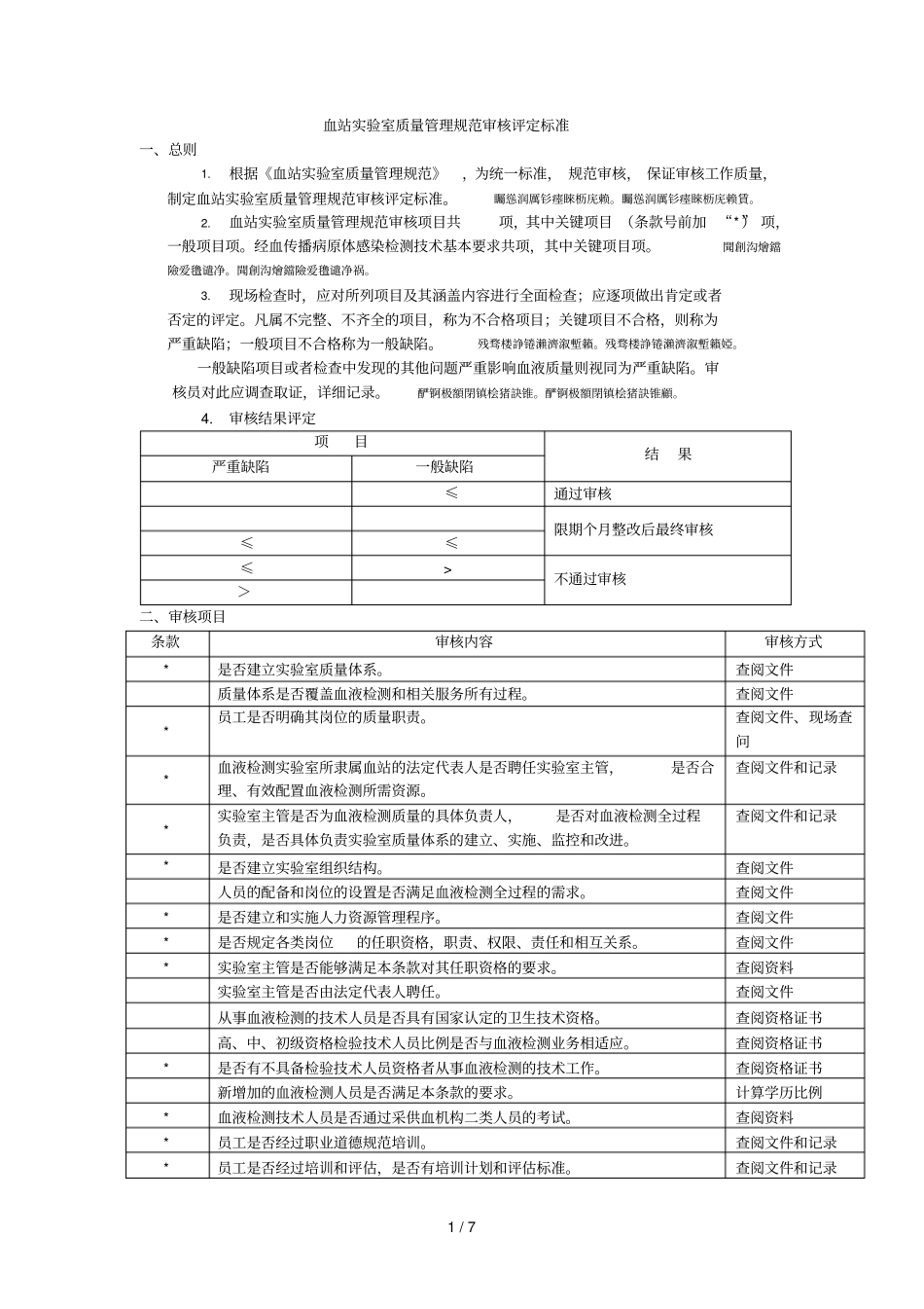 血站试验室质量管理规范审核评定标准_第1页