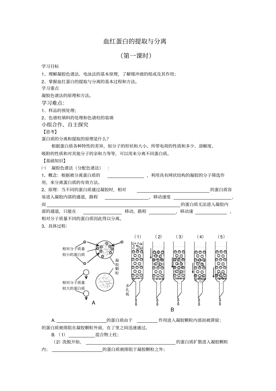 血红蛋白的提取与分离导学案_第1页