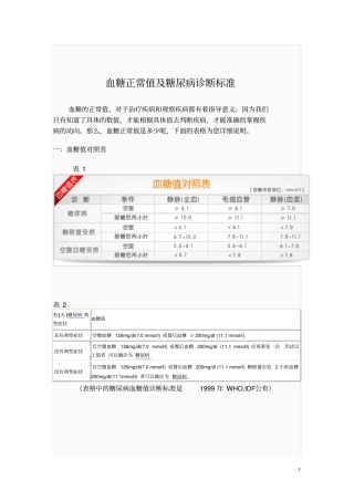 血糖正常值及糖尿病诊断标准