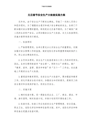元旦春节安全生产大检查实施方案
