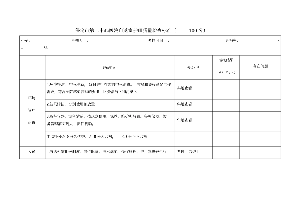 血透室护理质量检查表_第1页