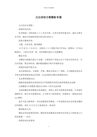 元旦活动方案模板9篇