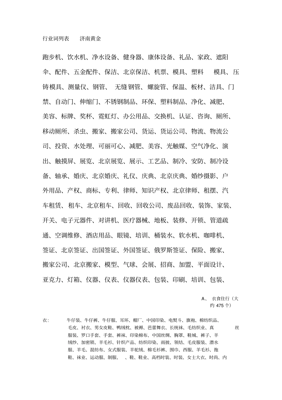 行业关键词一览表_第1页