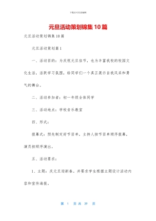 元旦活动策划锦集10篇