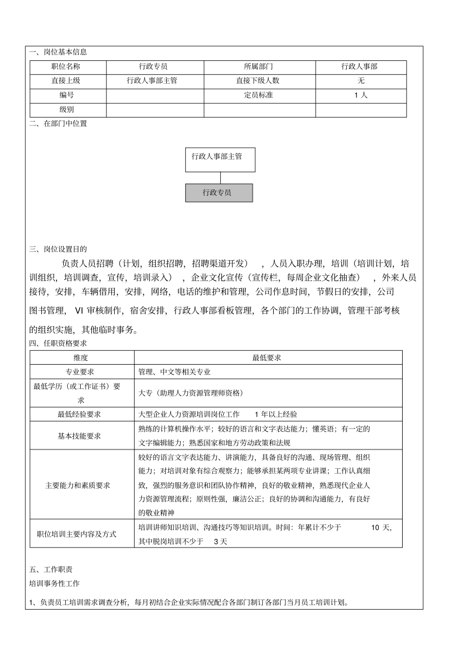行政专员岗位说明书1_第2页
