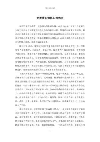 党委挂职锻炼心得体会