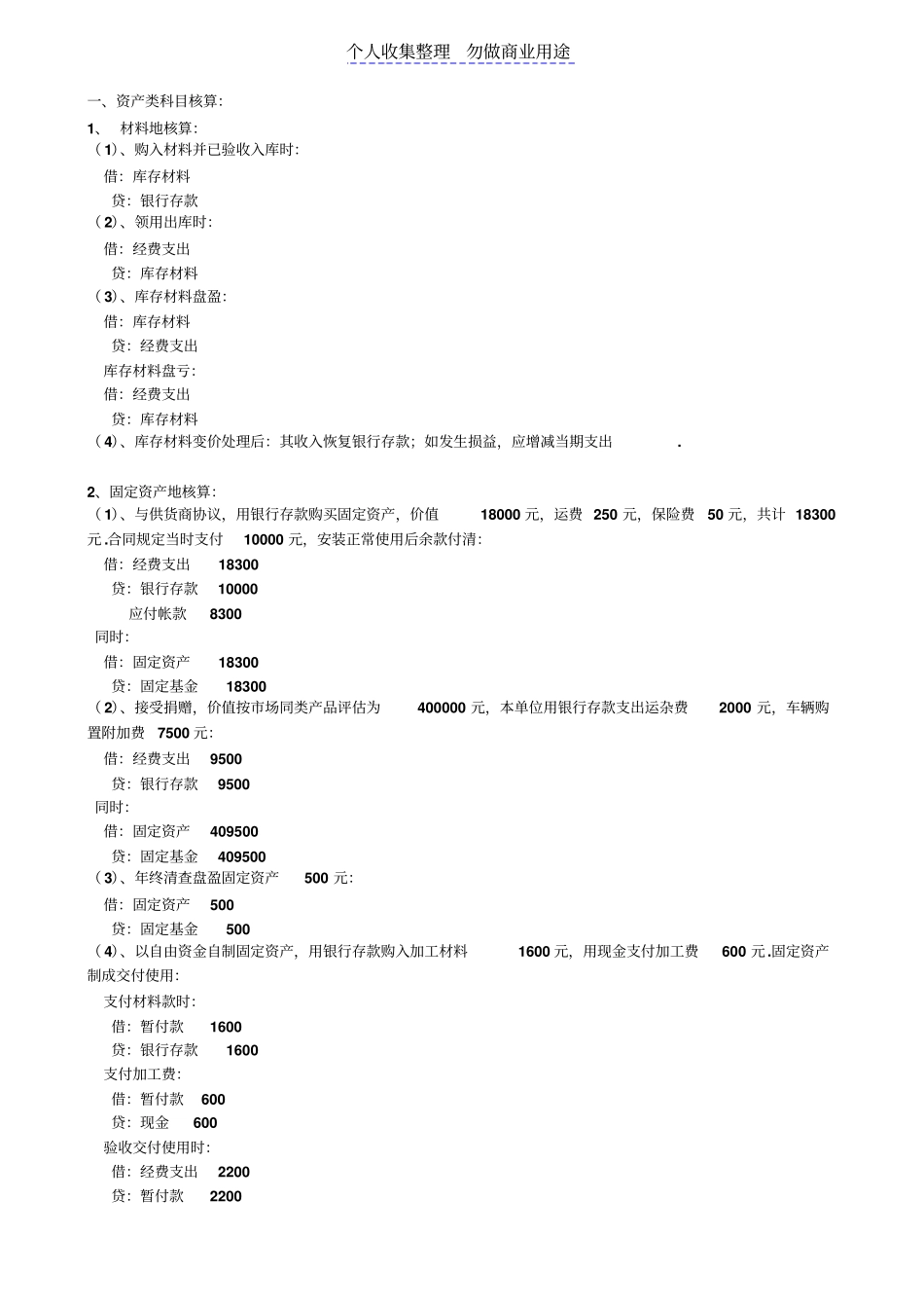 行政事业单位会计的全部会计分录_第1页