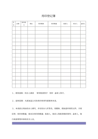 行政人事类管理表格—用印登记簿