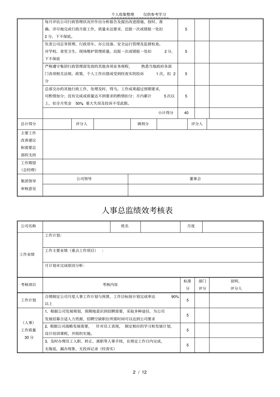 行政人事管理绩效考核表_第2页