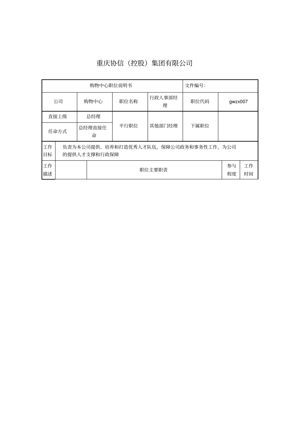 行政人事部经理职位说明书_第1页