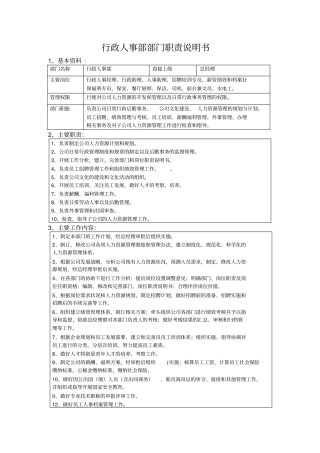 行政人事部部门职责说明书