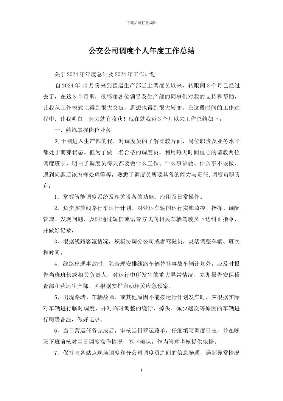 公交公司调度个人年度工作总结_第1页