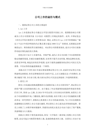 公司上市的途径与模式