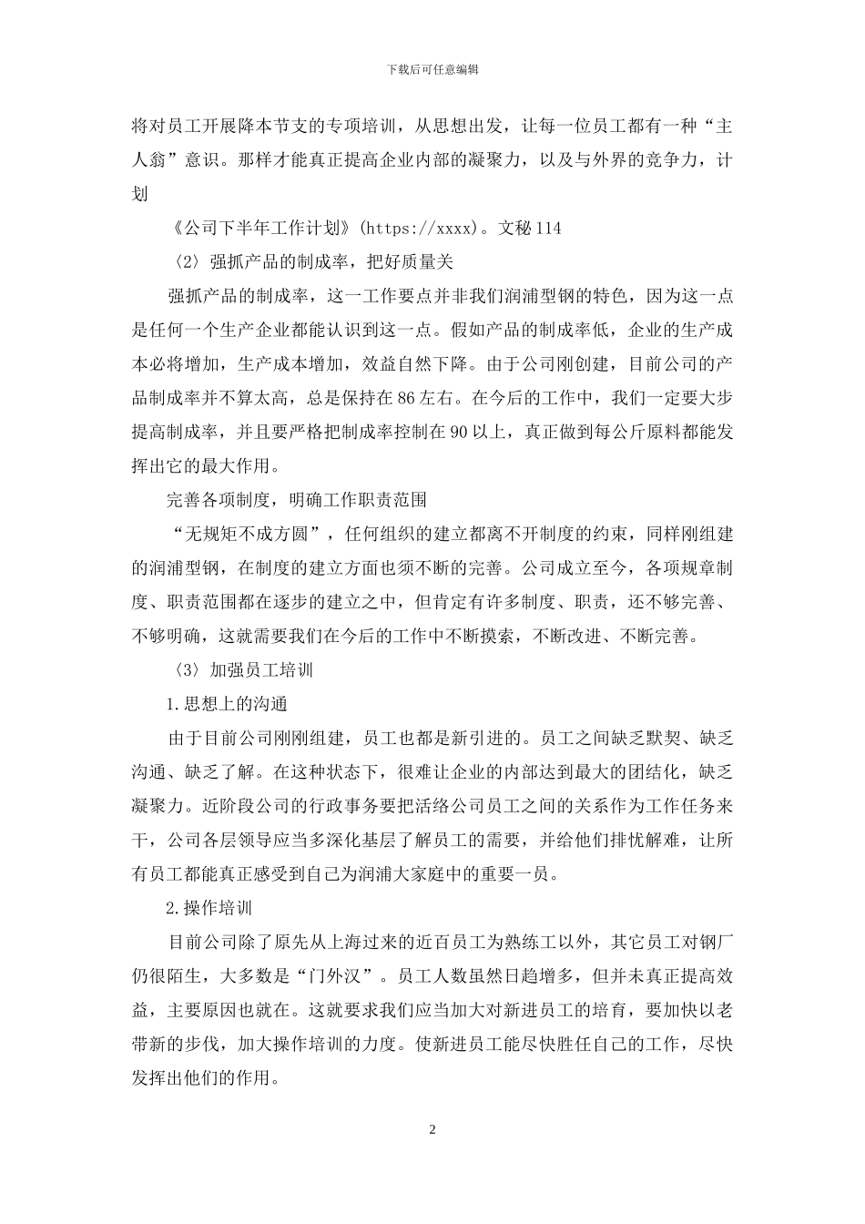 公司下半年工作计划_第2页