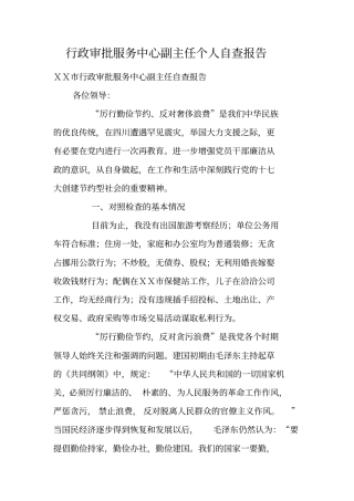 行政审批服务中心副主任个人自查报告