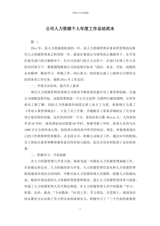 公司人力资源个人年度工作总结范本