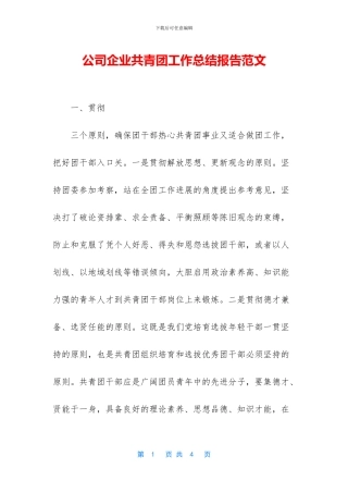 公司企业共青团工作总结报告范文
