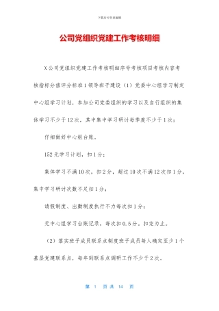 公司党组织党建工作考核明细