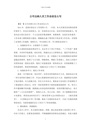 公司出纳人员工作总结怎么写