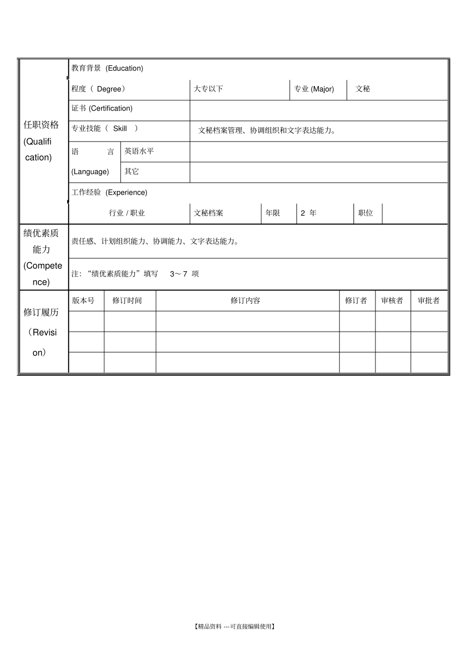 行政部综合管理岗位信息表_第3页