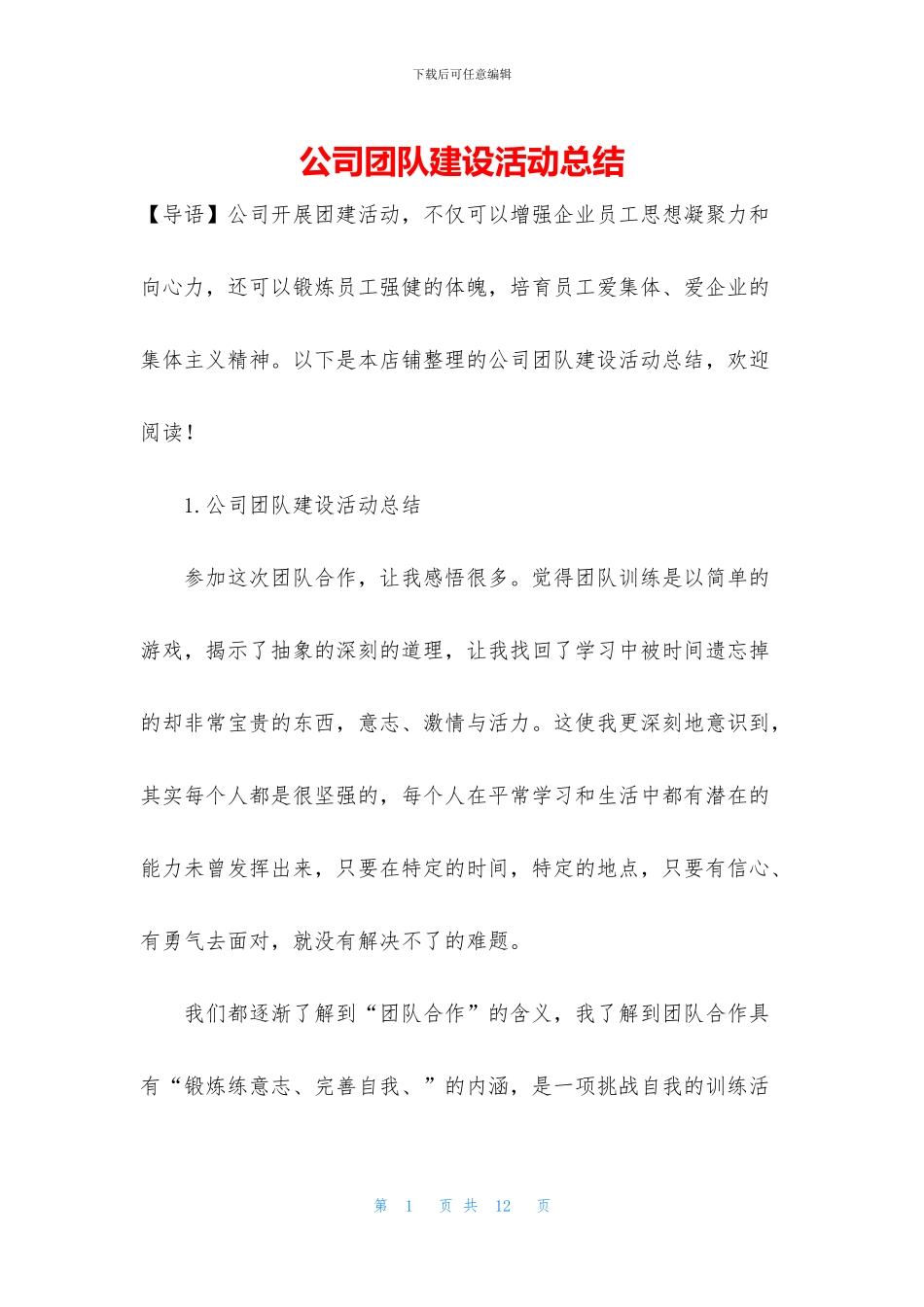 公司团队建设活动总结_第1页