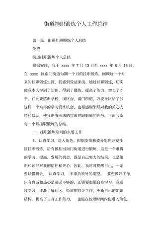 街道挂职锻炼个人工作总结