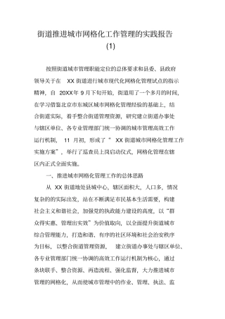 街道推进城网格化工作管理的实践报告