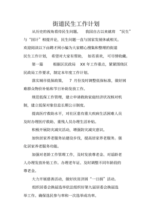 街道民生工作计划