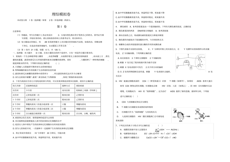 衡水中学理综模拟卷_第1页