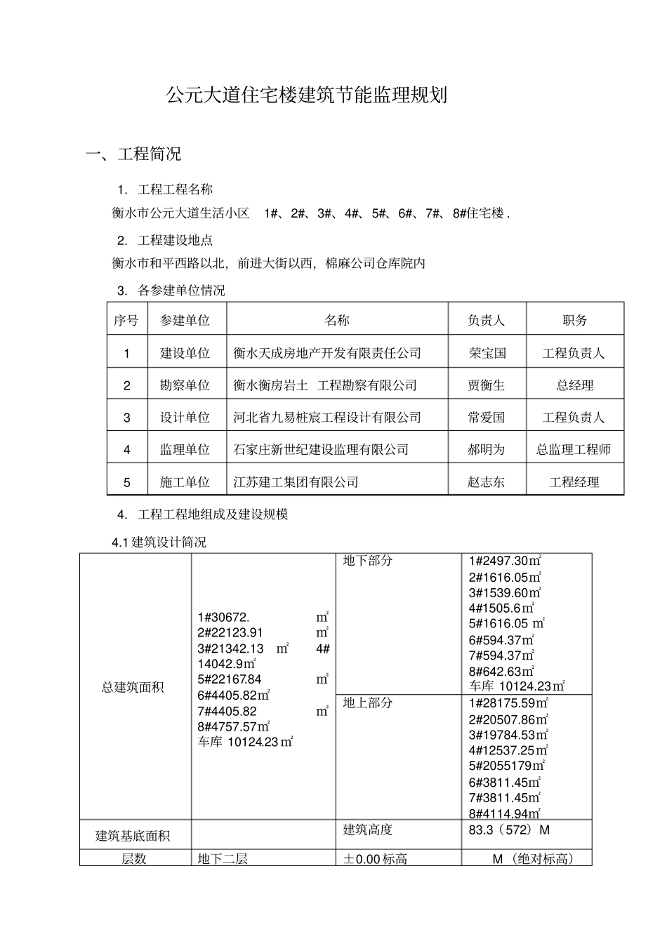 衡水公元大道住宅楼建筑节能监理规划整理_第1页