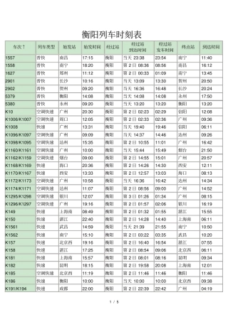 衡阳列车时刻表
