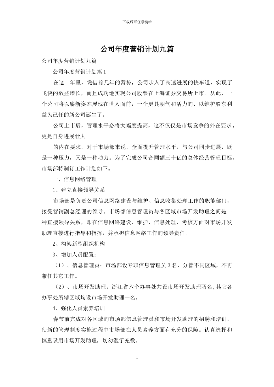 公司年度营销计划九篇_第1页
