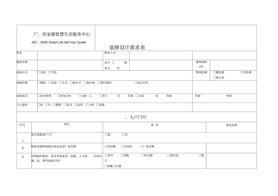 装修客户需求表最新版_第1页