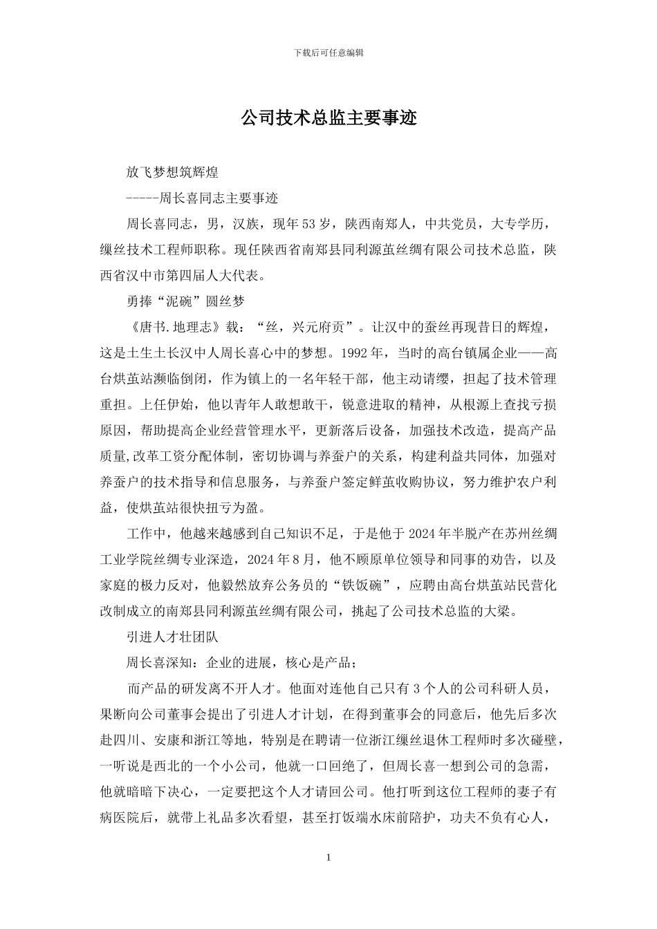 公司技术总监主要事迹_第1页