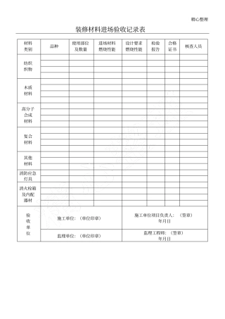 装修材料进场验收记录表格模板