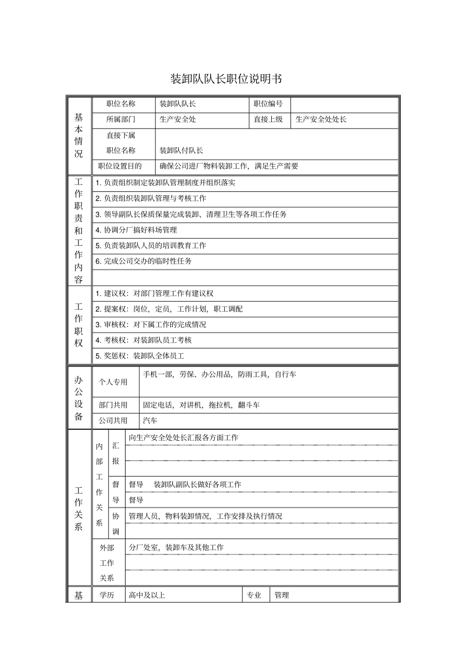 装卸队队长职位说明书_第1页