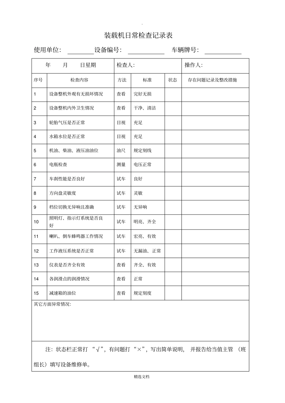 装载机日常检查表_第2页