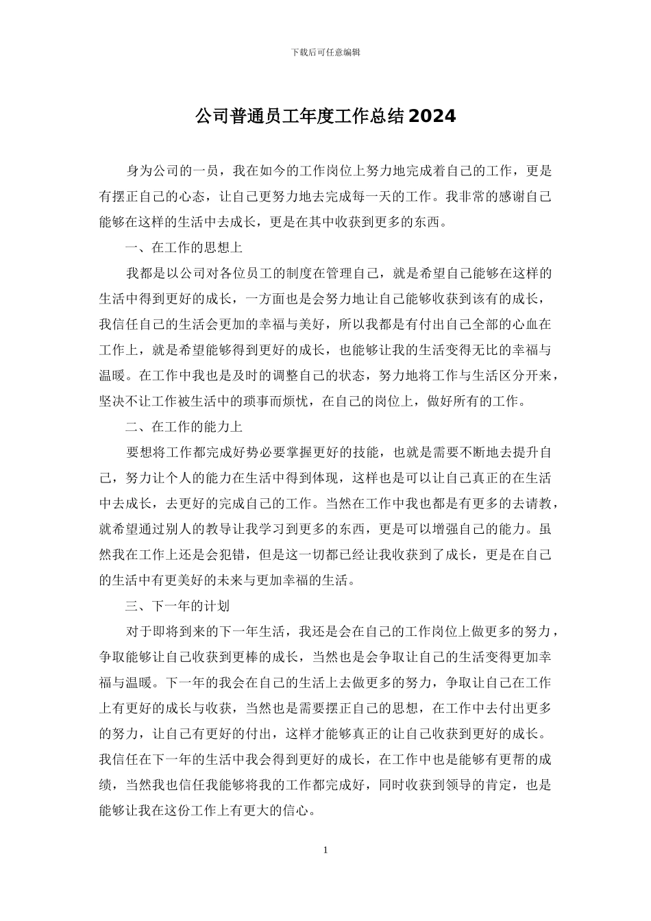 公司普通员工年度工作总结2024_第1页