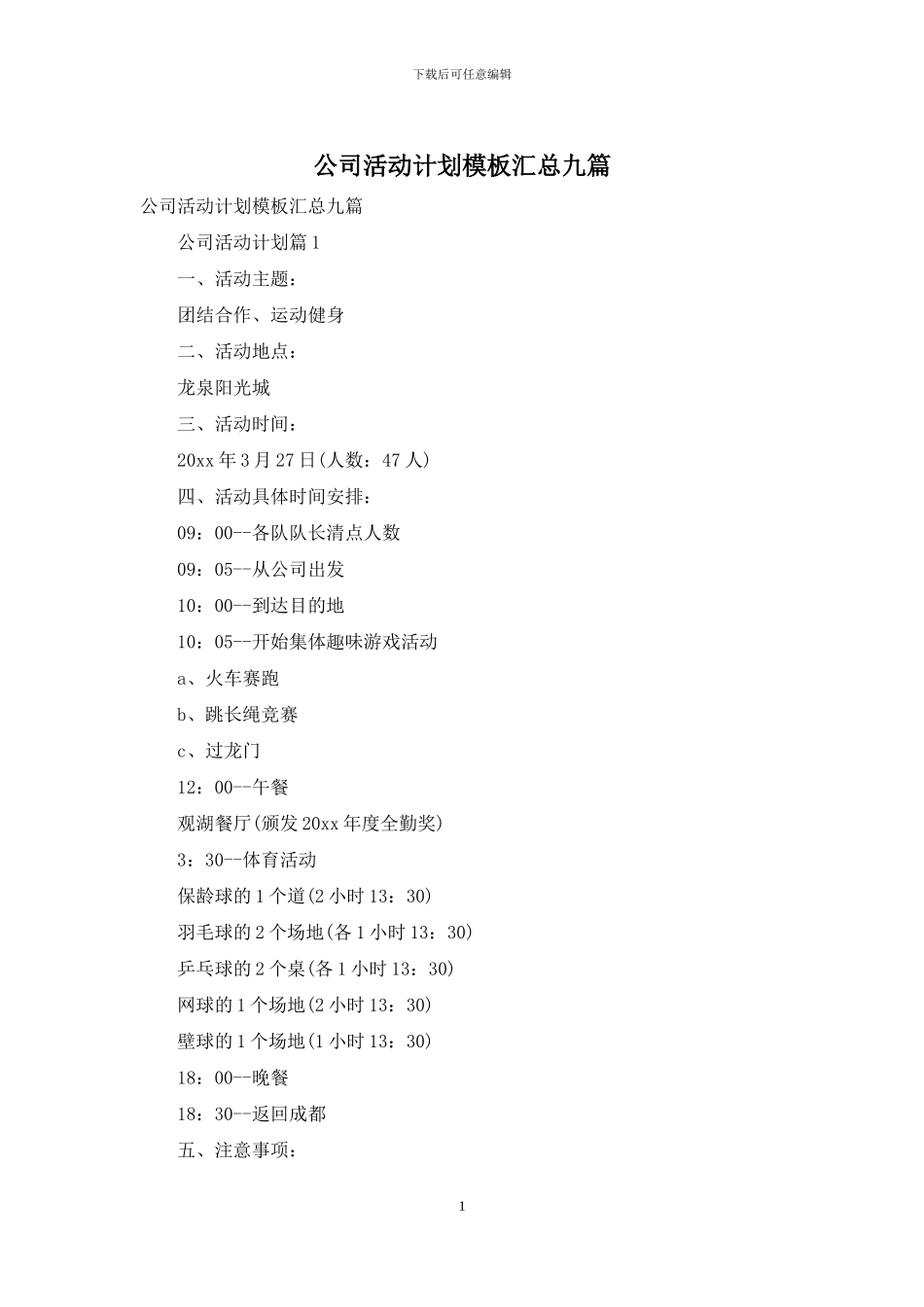公司活动计划模板汇总九篇_第1页