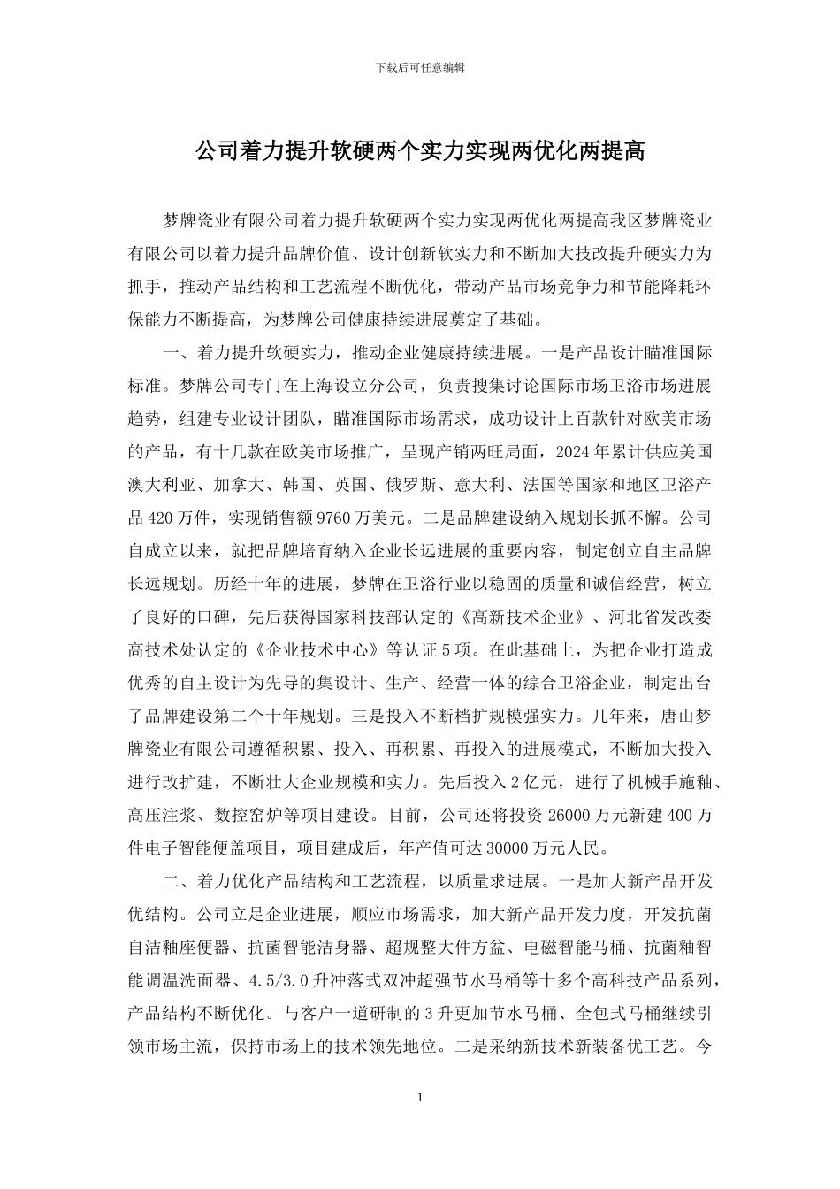 公司着力提升软硬两个实力实现两优化两提高_第1页