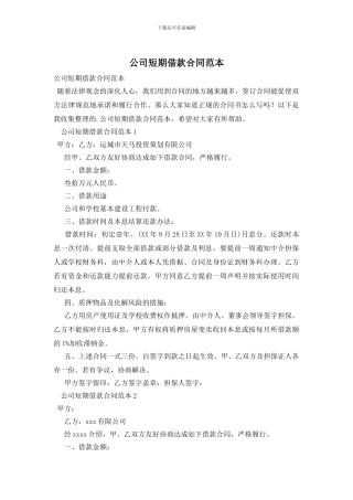 公司短期借款合同范本