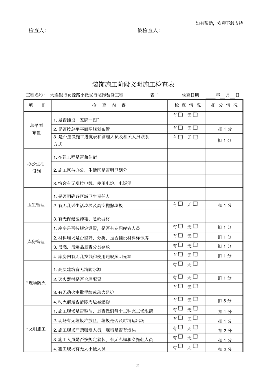 装饰施工阶段安全检查表完整_第2页