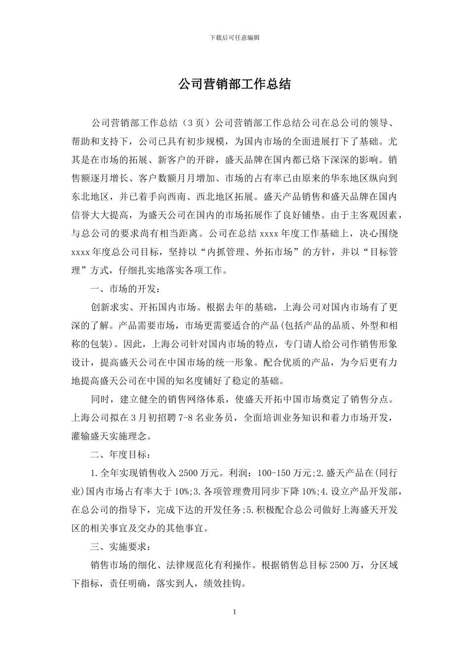 公司营销部工作总结_第1页