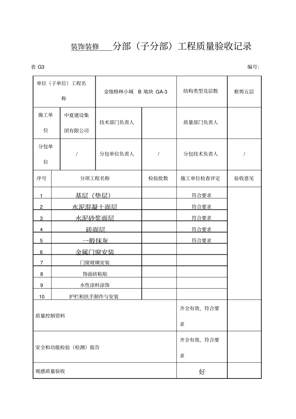 装饰装修分部子分部工程质量验收记录_第1页