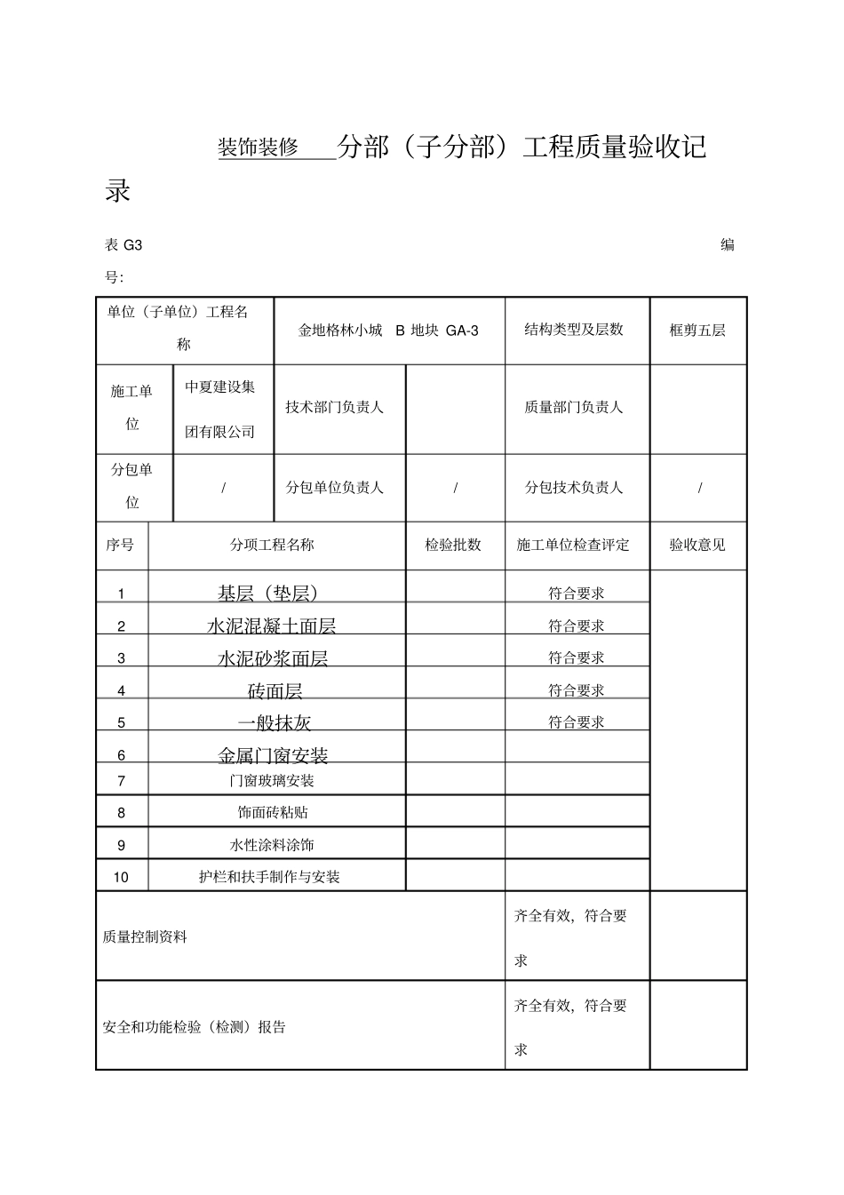 装饰装修分部子分部工程质量验收记录精选_第1页