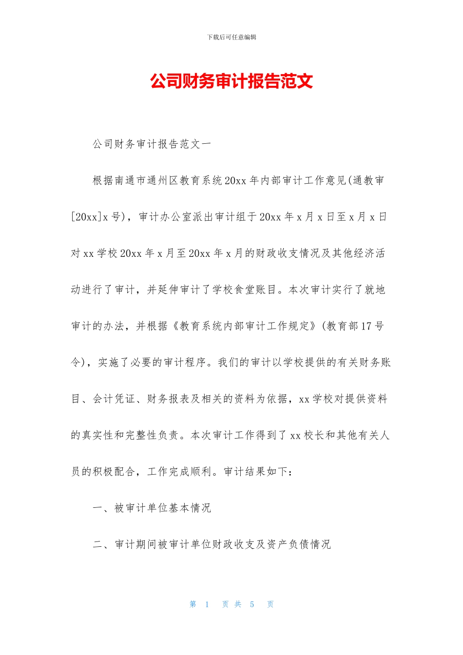 公司财务审计报告范文_第1页