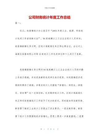 公司财务统计年度工作总结