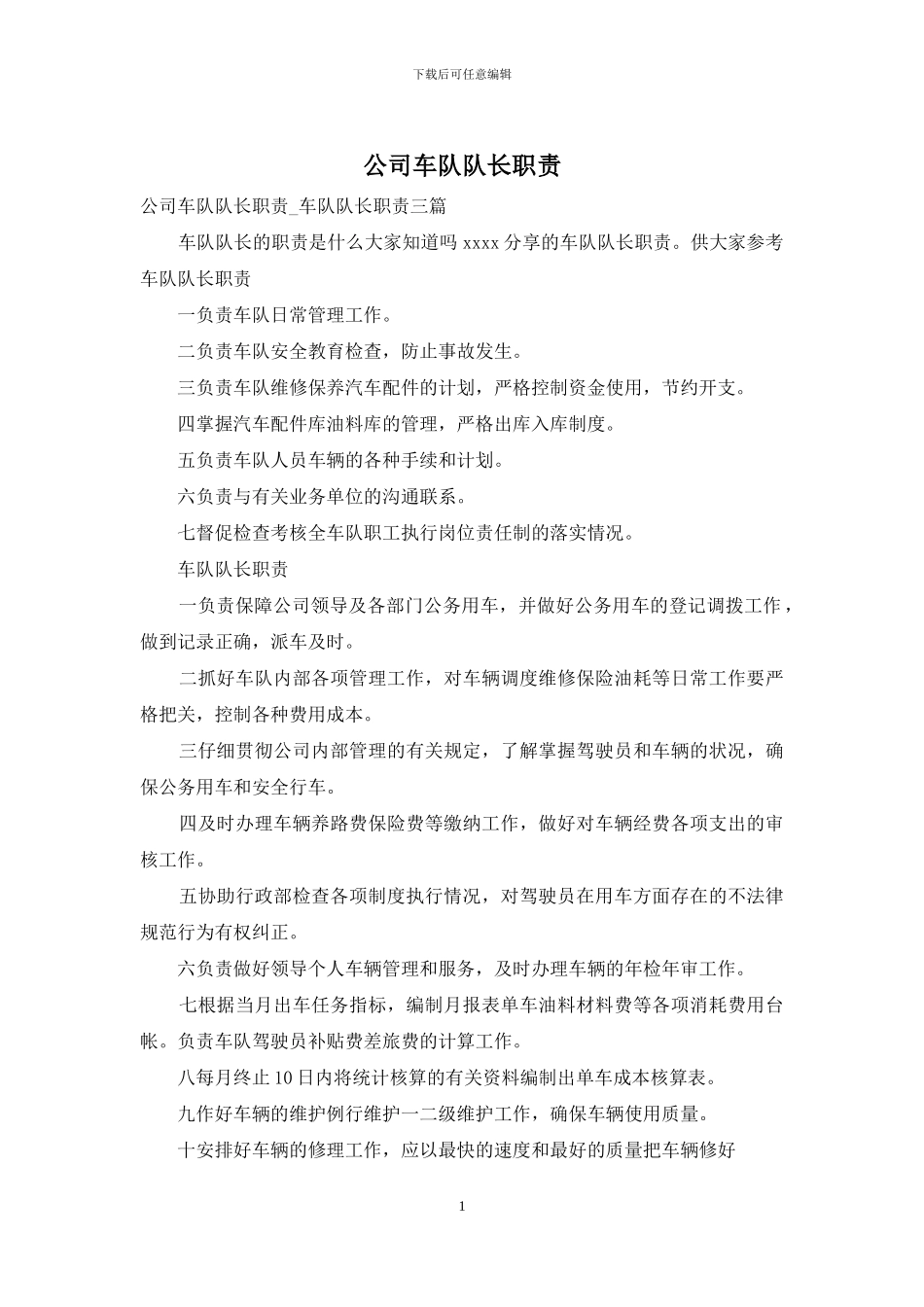 公司车队队长职责_第1页