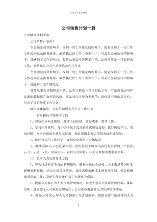 公司销售计划十篇