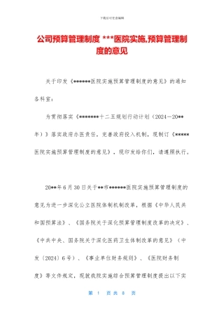 公司预算管理制度